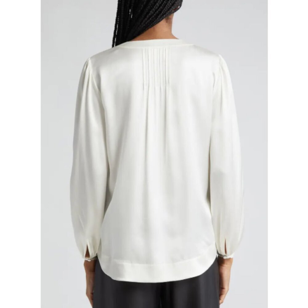 Cinq Sept 'Rita' Long-Sleeve Pintuck Silk Blouse Top, Ivory — image 3 of 4